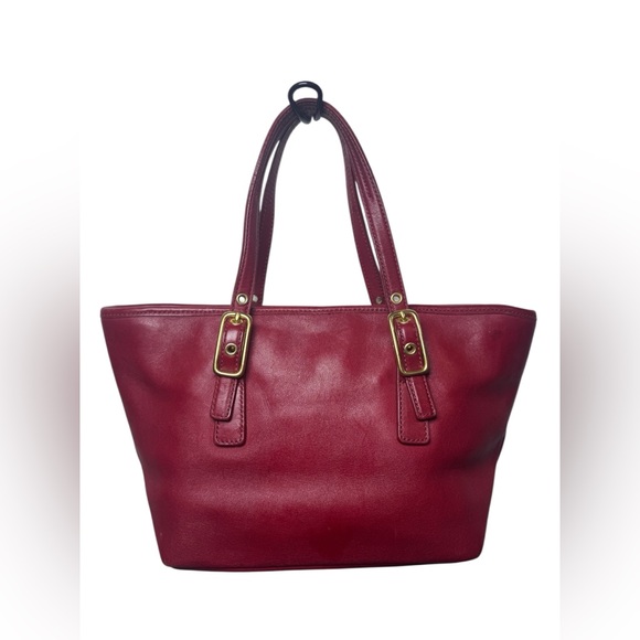Vintage COACH 9846 Shoulder Bag Red Leather Small Legacy Hampton Tote 90s - Picture 6 of 16